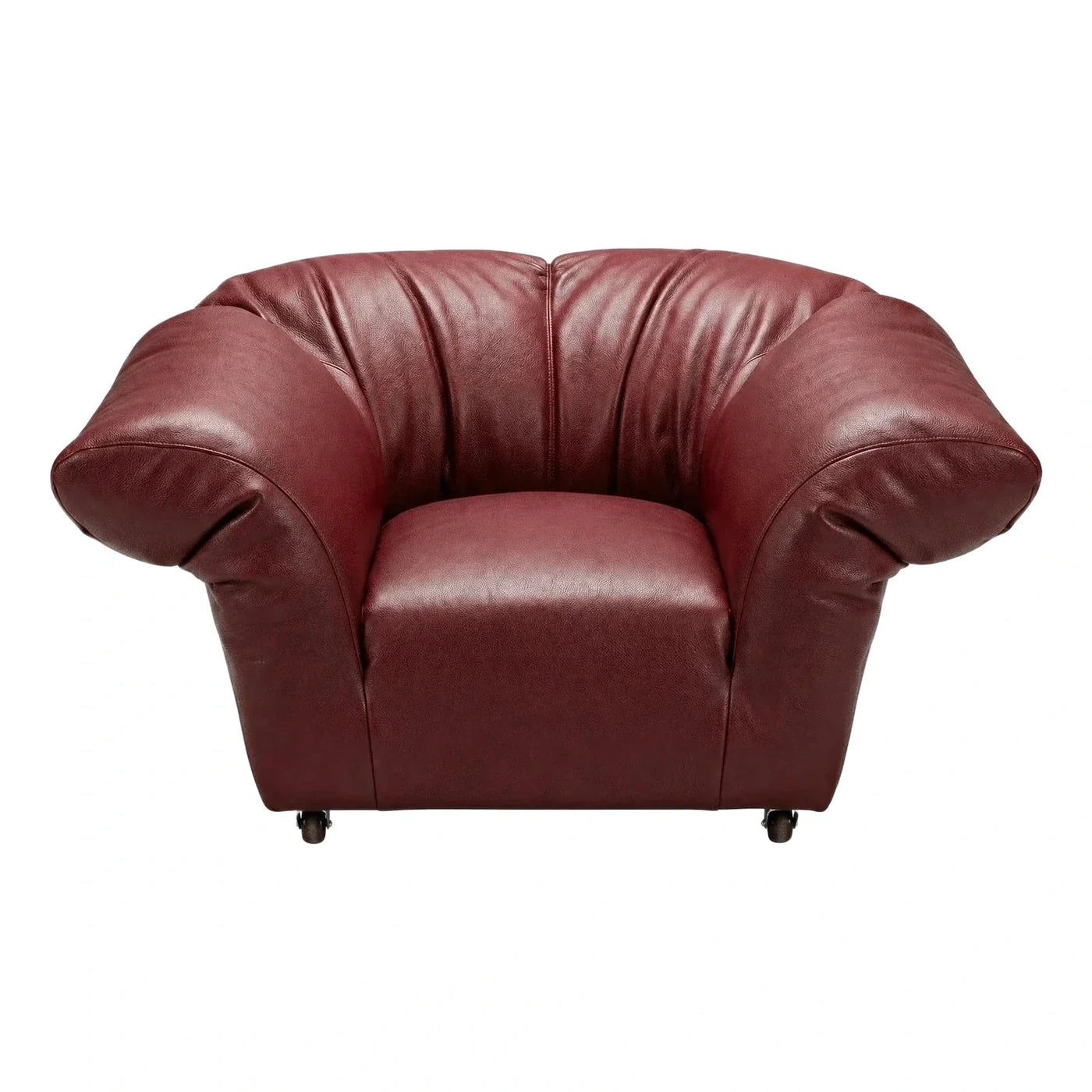 Burgundy Leather Armchair with Oversized Rounded Arms