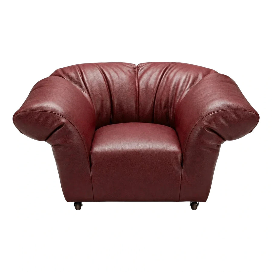 Burgundy Leather Armchair with Oversized Rounded Arms