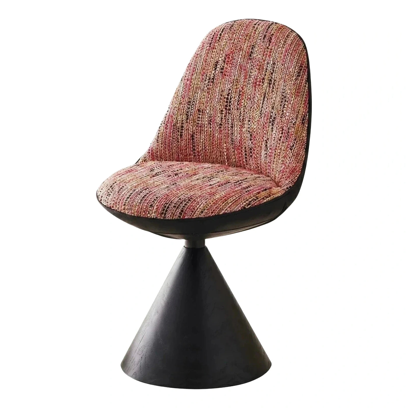 Modern Multi-Colored Textured Fabric Swivel Chair with Black Cone Base