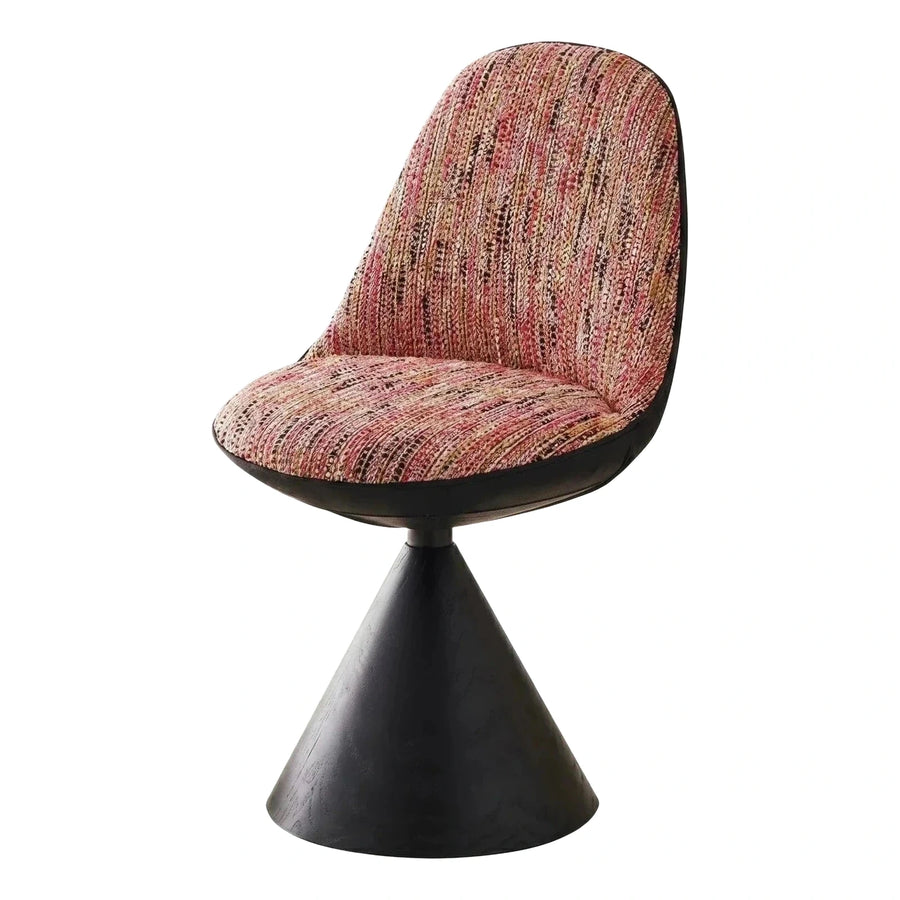 Modern Multi-Colored Textured Fabric Swivel Chair with Black Cone Base