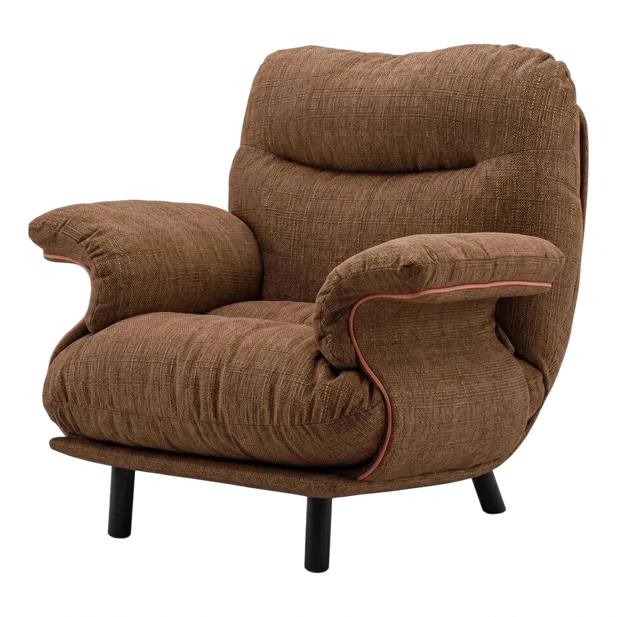 Modern Brown Textured Armchair with Contrast Piping