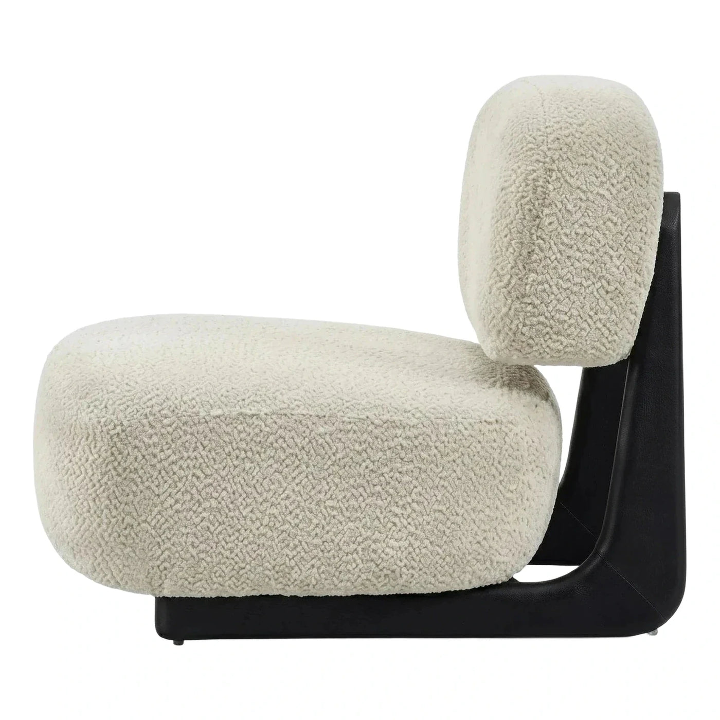 Modern Cream Boucle Lounge Chair with Black Base