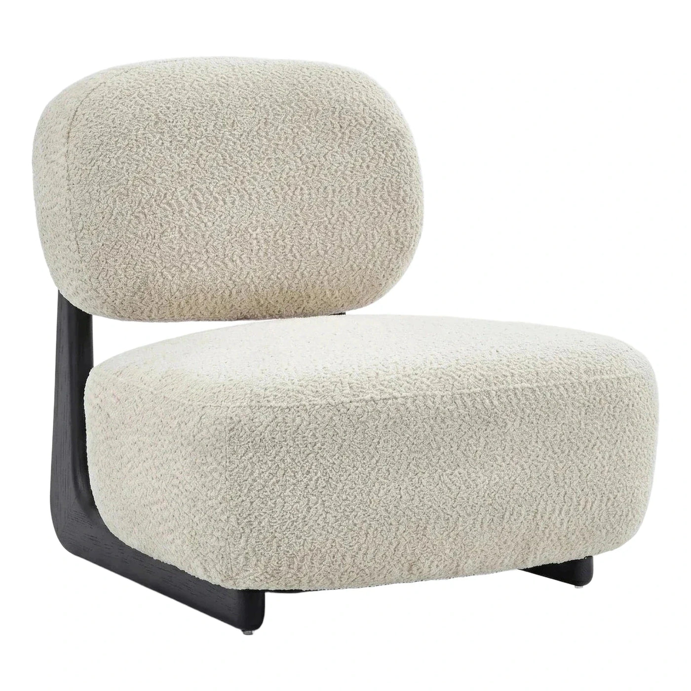 Cream Bouclé Lounge Chair with Dark Wood Base