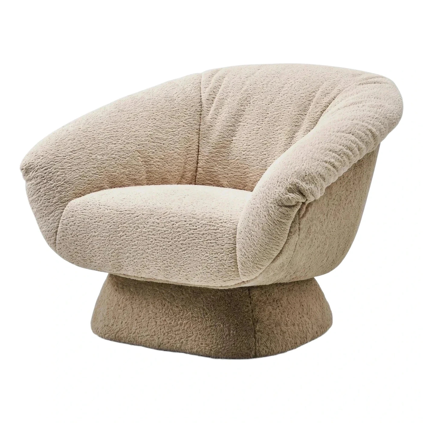 Cream Boucle Swivel Armchair with Pedestal Base
