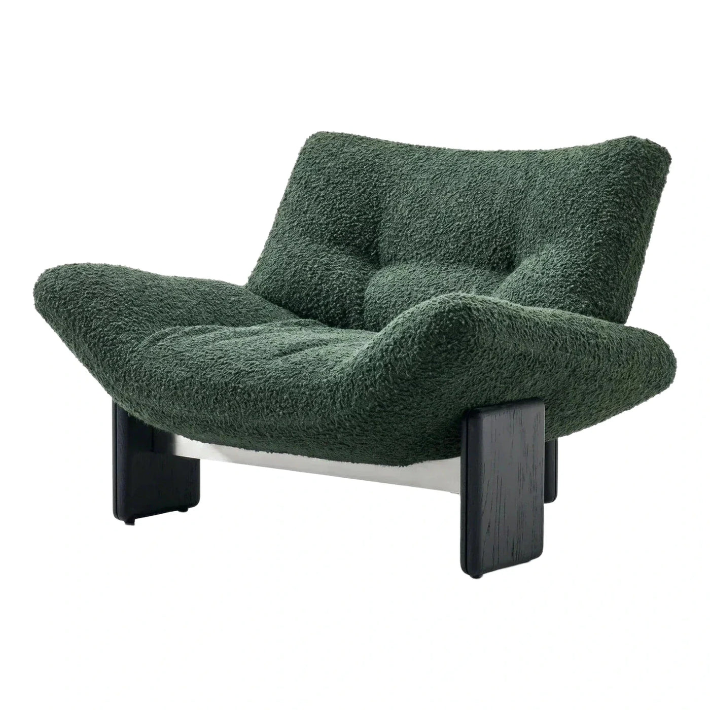 Green Boucle Lounge Chair with Black Block Legs