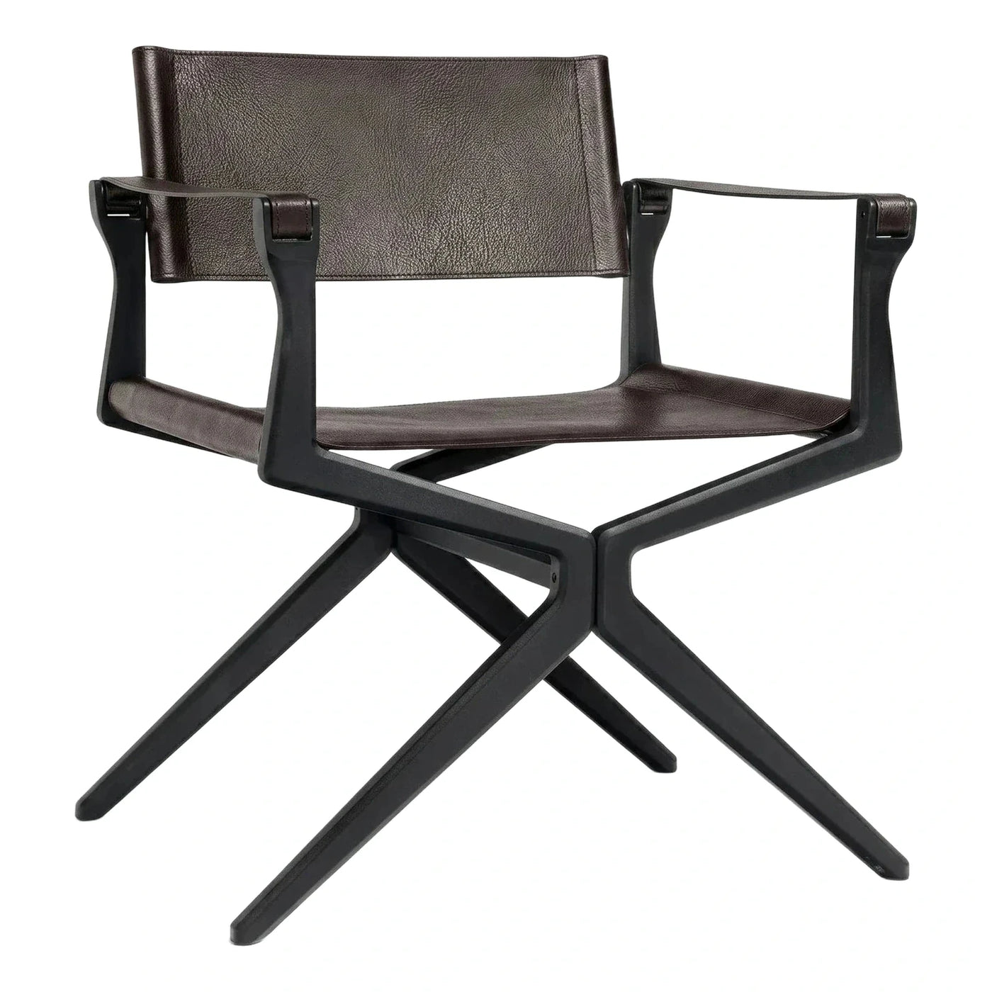 Modern Black X-Frame Brown Leather Sling Armchair