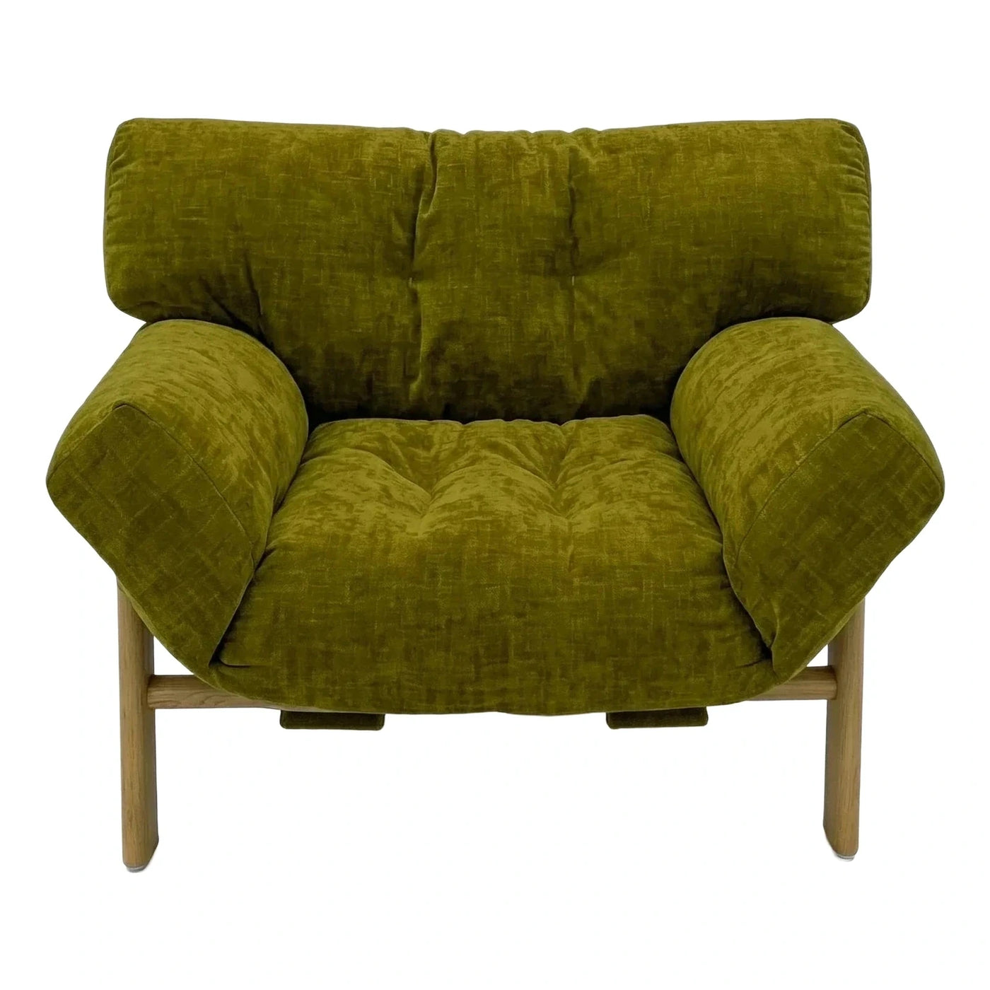 Olive Green Velvet Lounge Chair with Wood Legs