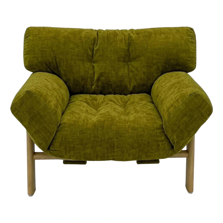 Olive Green Velvet Lounge Chair with Wood Legs