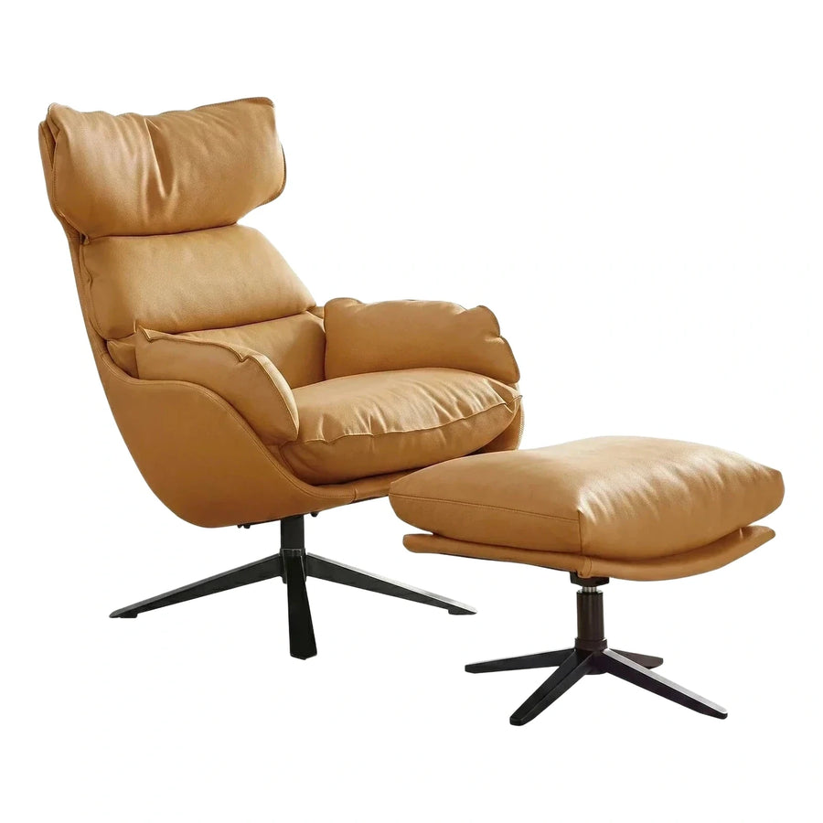Tan Leather Swivel Lounge Chair with Ottoman