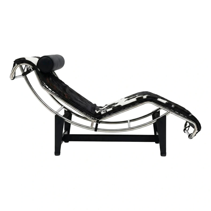 Modern Chrome Frame Cowhide Chaise Lounge Chair
