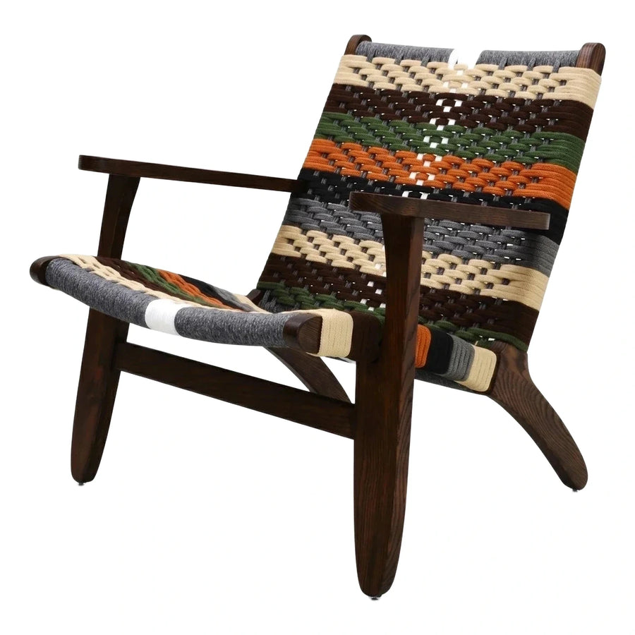 Multi-Color Woven Rope Lounge Chair with Dark Wood Frame