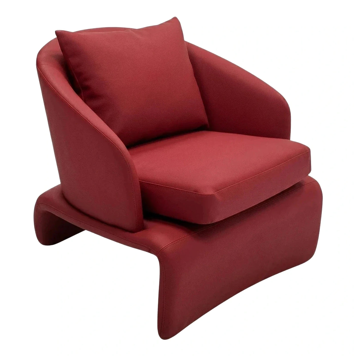Deep Red Leather Modern Lounge Armchair with Curved Base