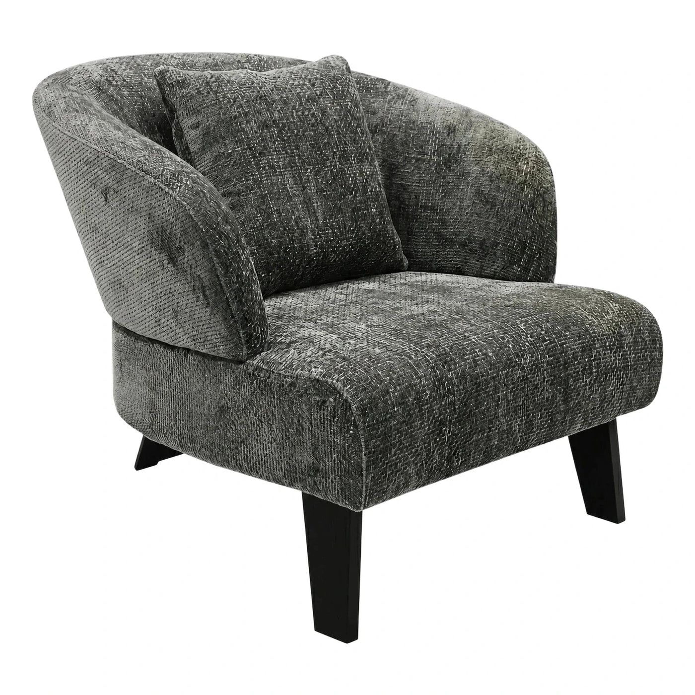 Modern Grey Textured Fabric Tub Armchair with Pillow
