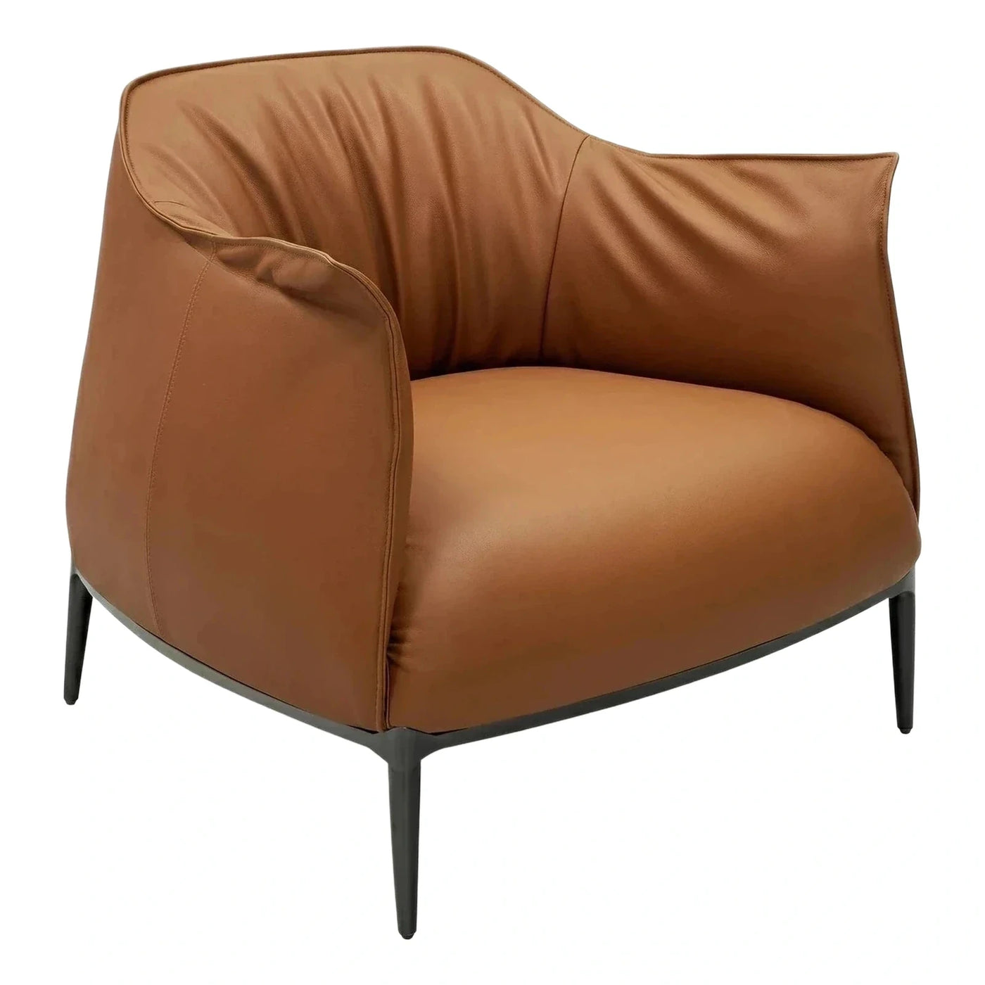 Modern Brown Leather Armchair with Black Metal Legs