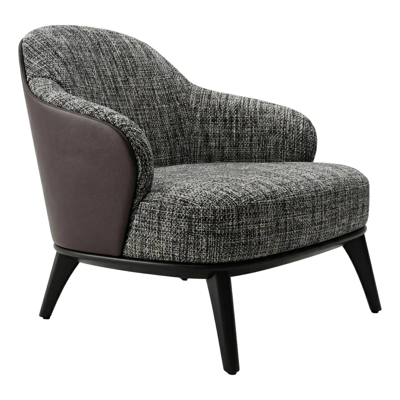 Modern Grey Textured Fabric Armchair with Brown Leather Sides