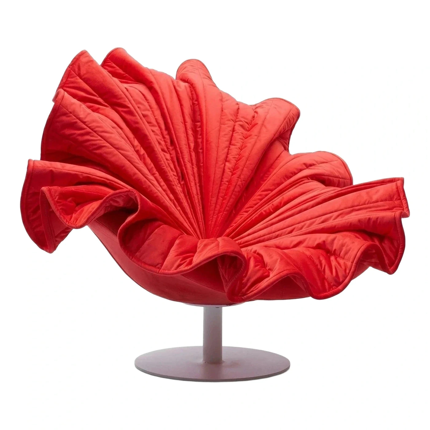 Red Quilted Sculptural Petal Swivel Lounge Chair