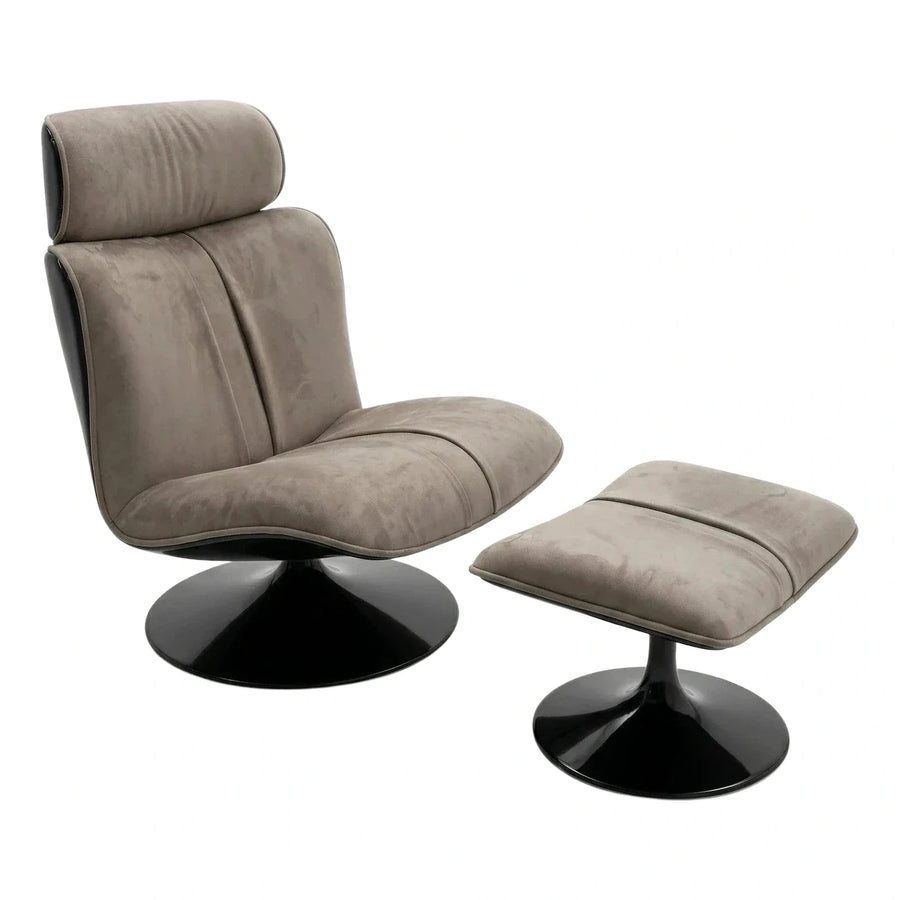 Modern Taupe Swivel Lounge Chair and Ottoman Set