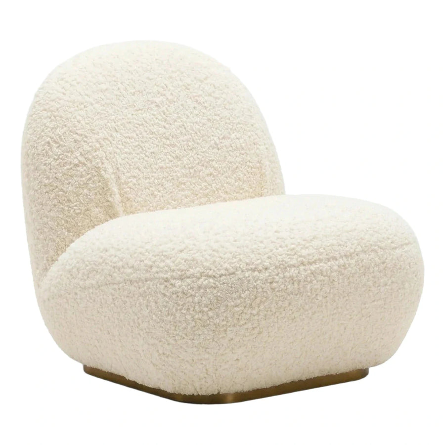 Cream Bouclé Swivel Lounge Chair with Gold Base