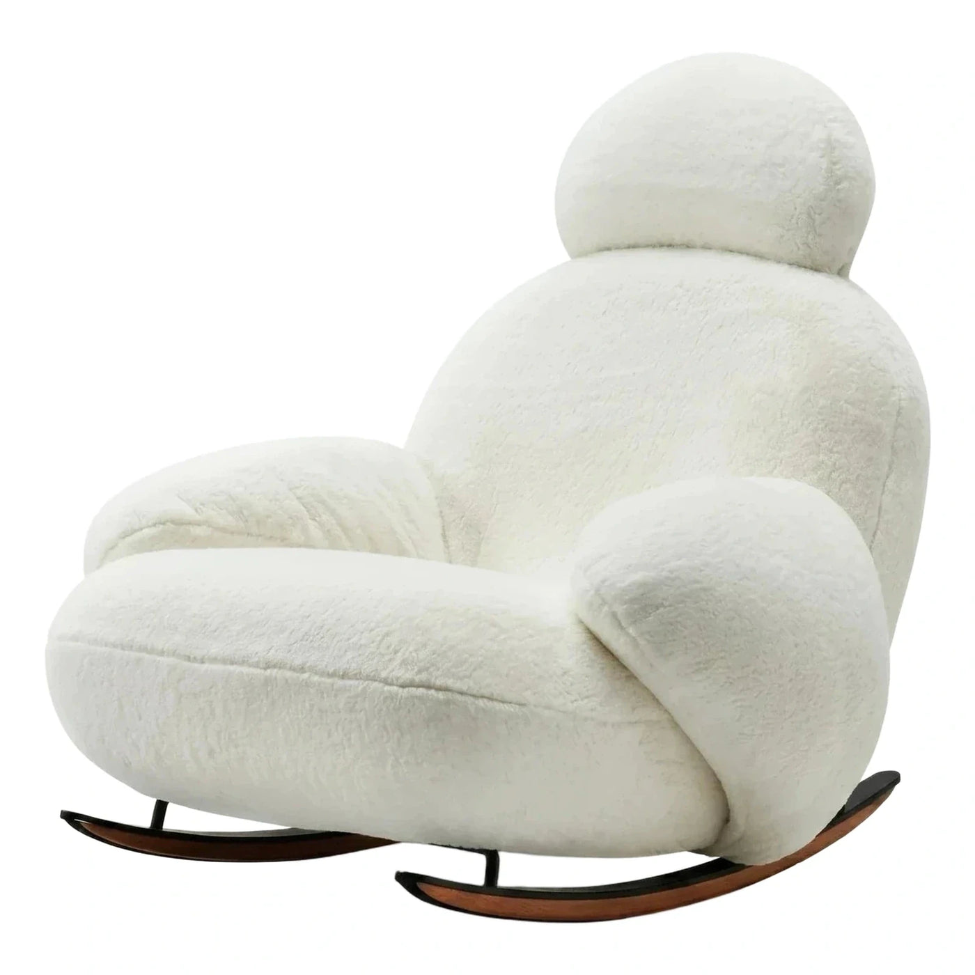 White Boucle Rocking Chair with Wooden Base
