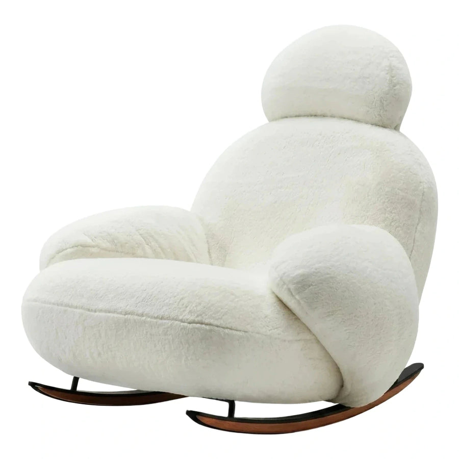 White Boucle Rocking Chair with Wooden Base