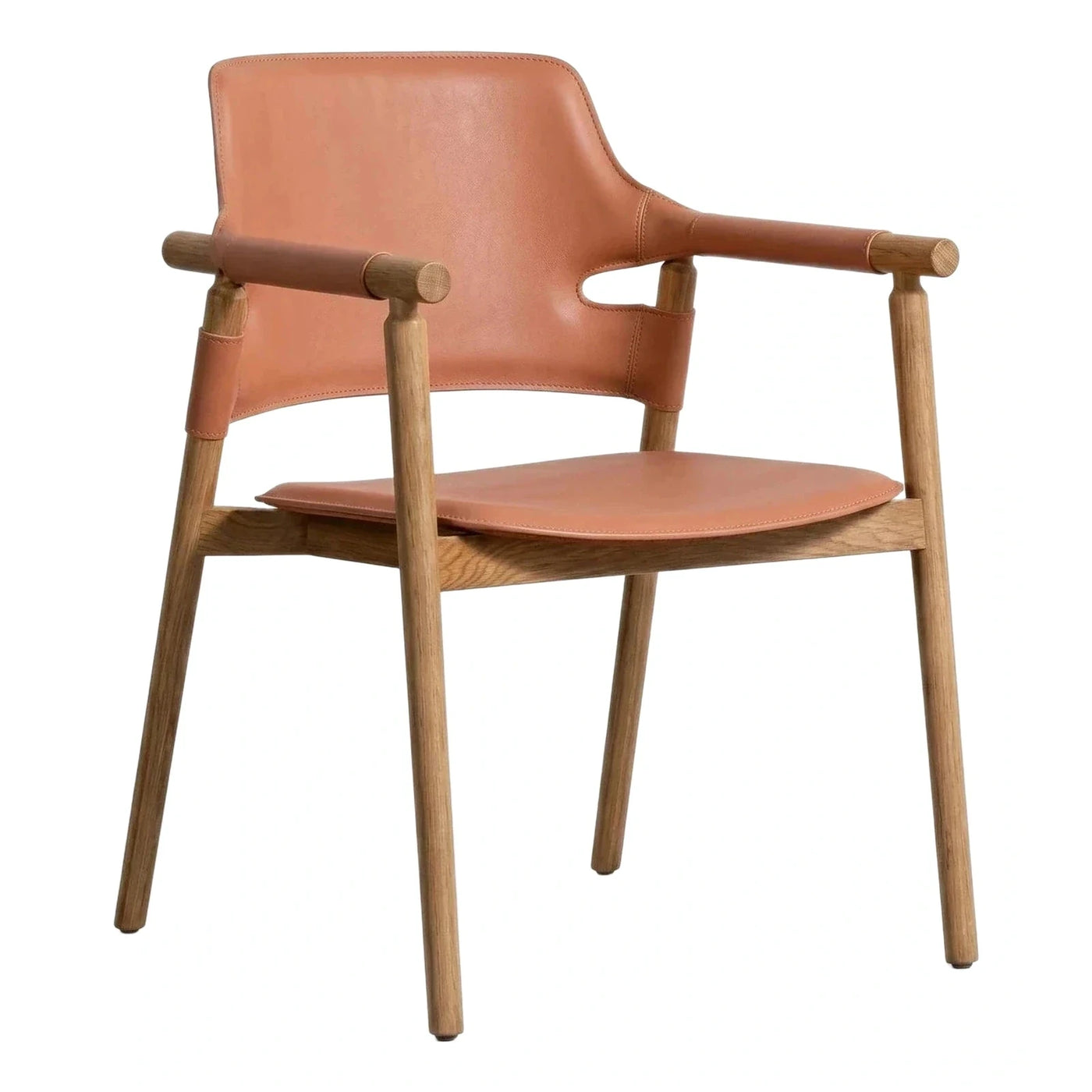 Tan Leather Dining Chair with Wood Frame