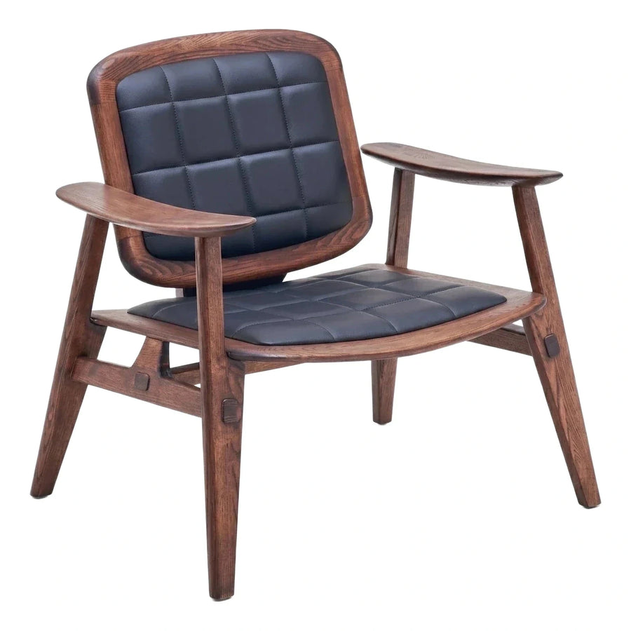 Tufted Leather Armchair with Dark Wood Frame