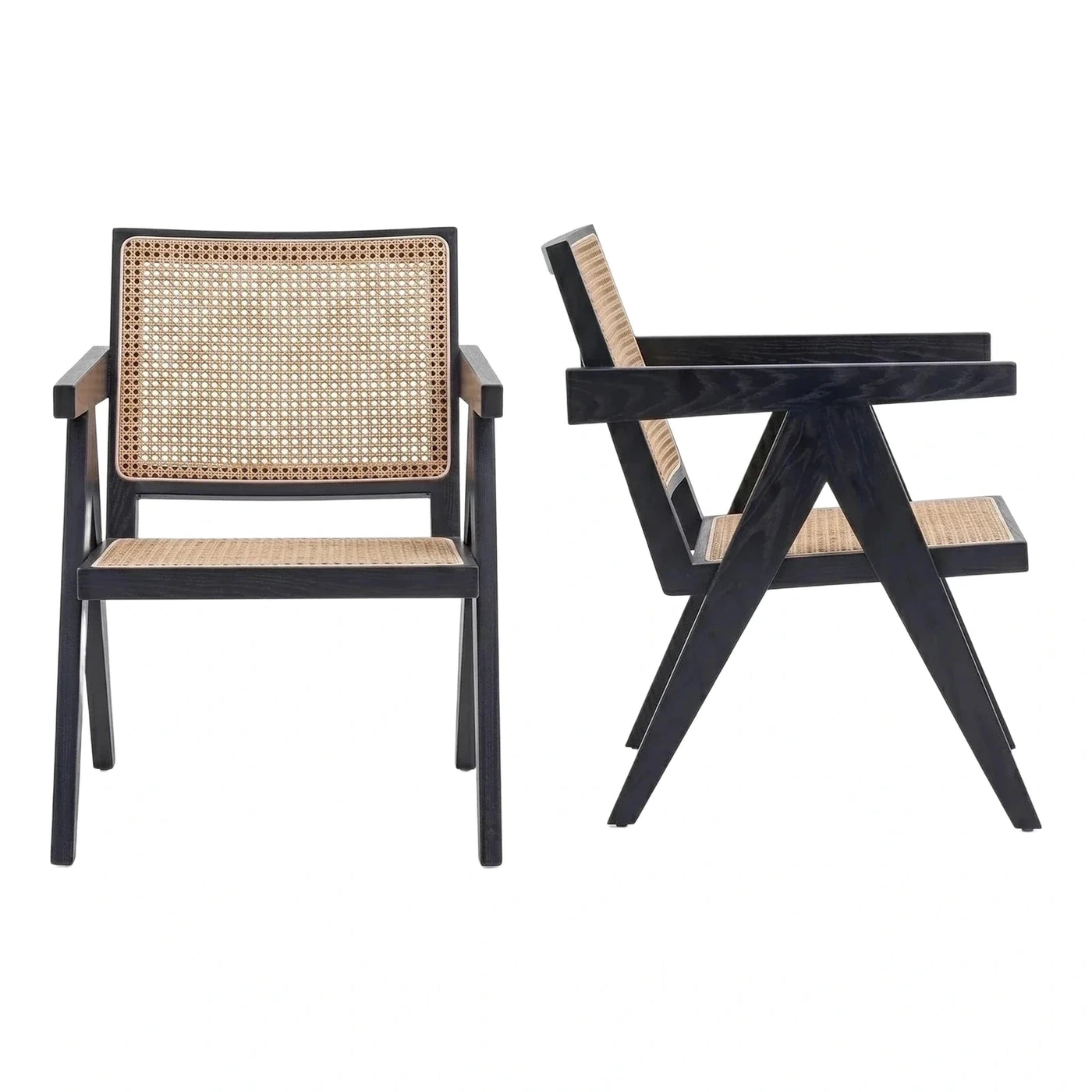 Black Wood Dining Chair with Cane Back and Seat