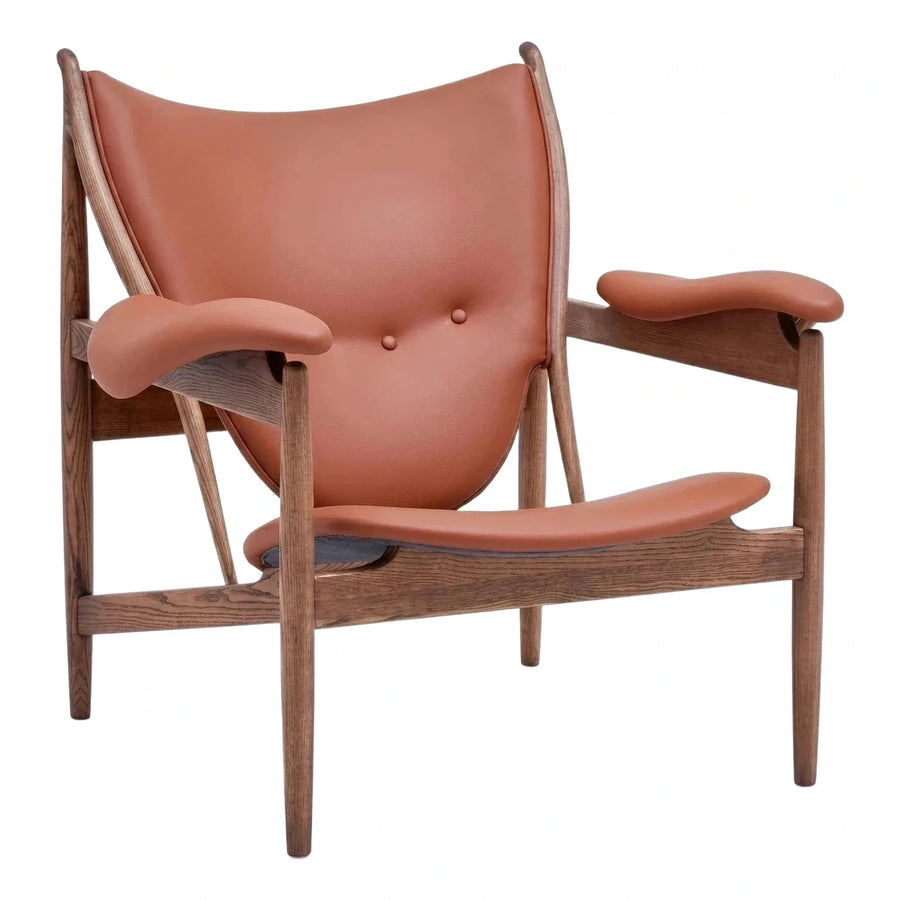 Mid-Century Modern Tan Leather Lounge Chair with Wood Frame