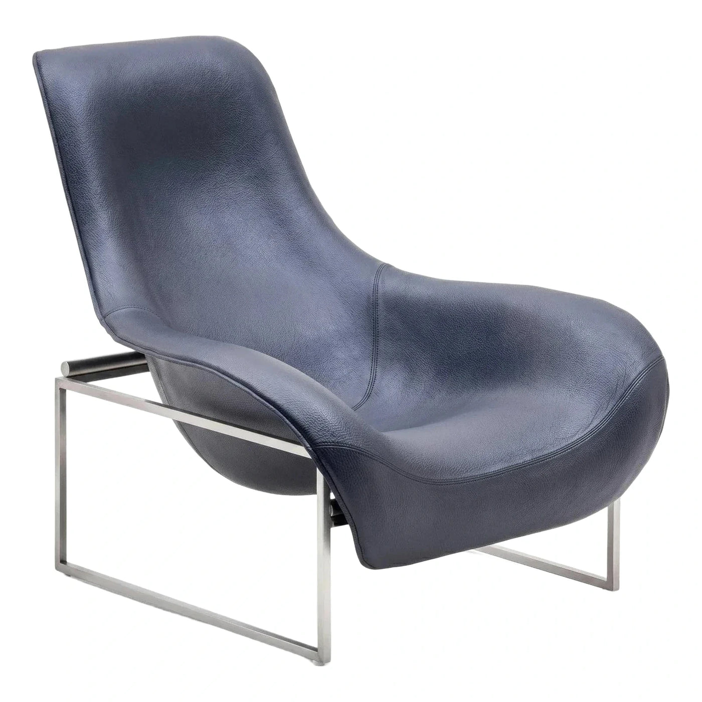Modern Blue Leather Lounge Chair Steel Frame