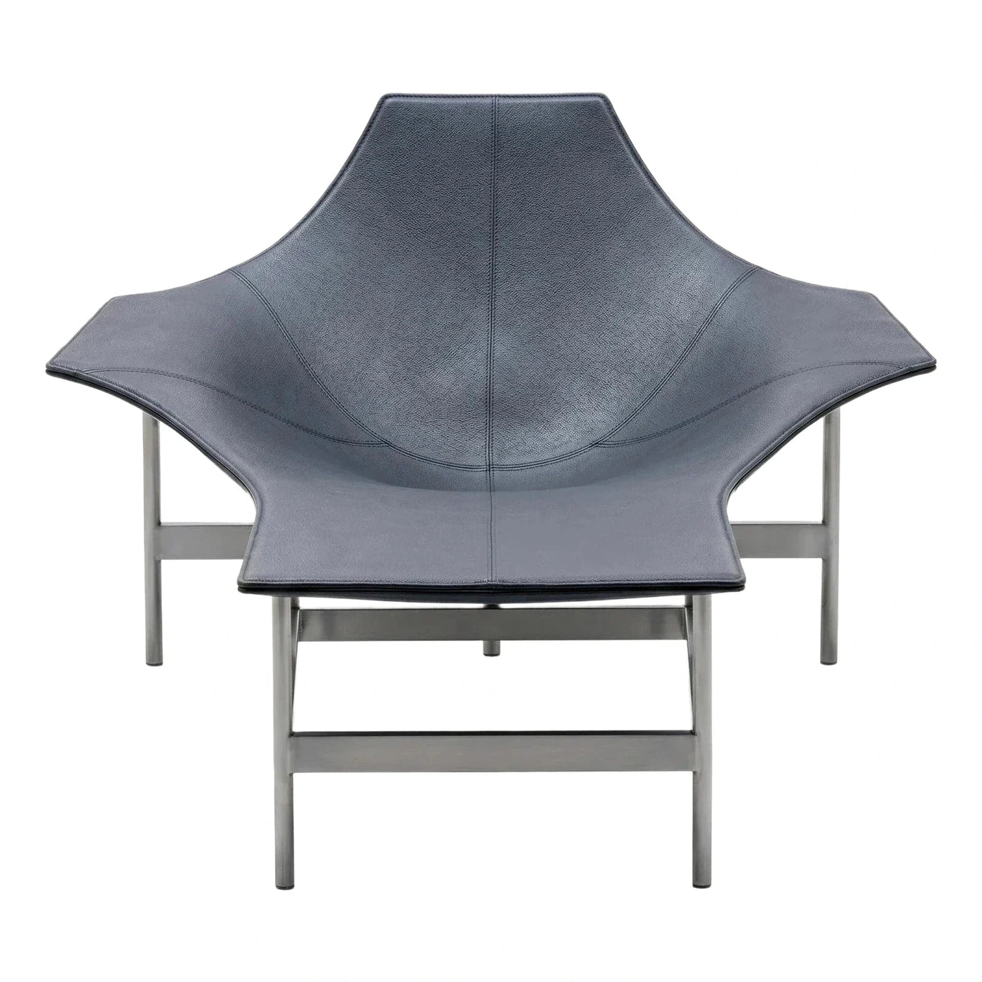 Modern Grey Leather Lounge Chair with Metal Frame