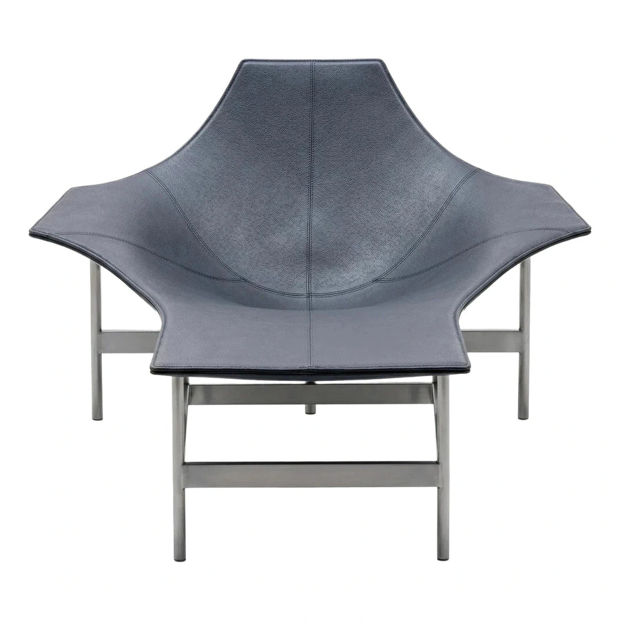 Modern Grey Leather Lounge Chair with Metal Frame