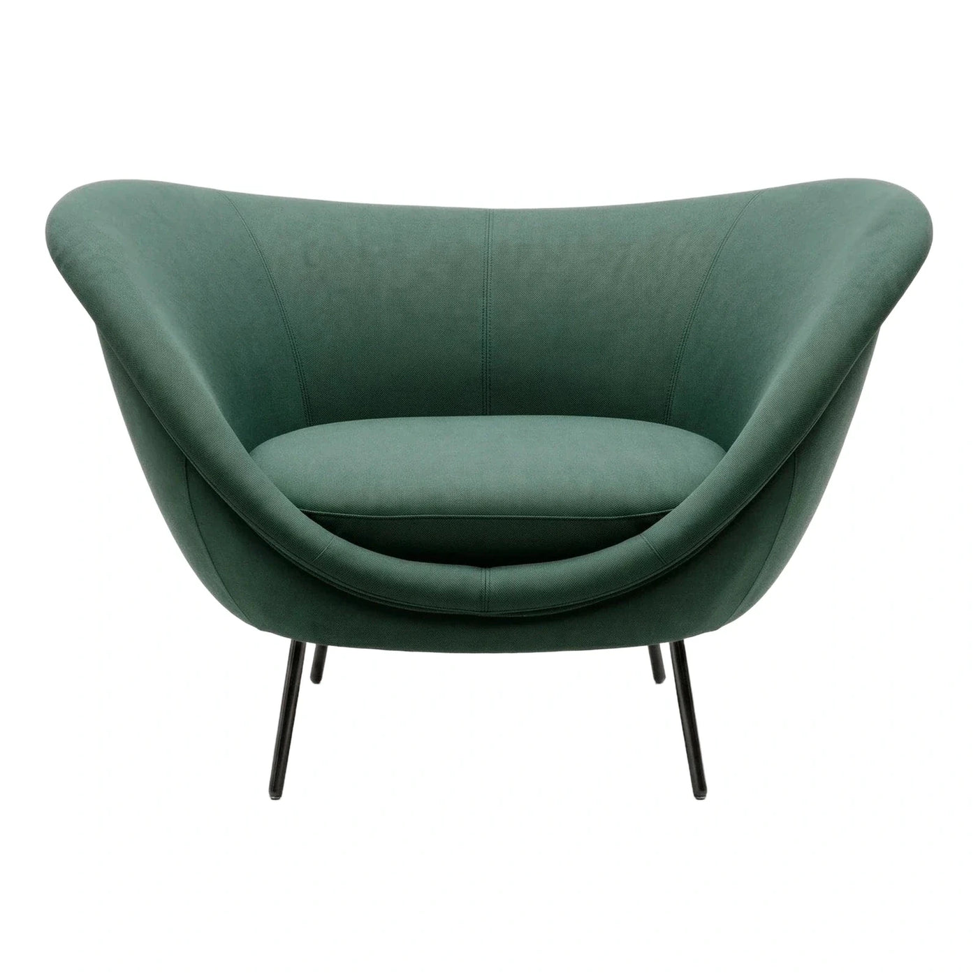 Modern Green Fabric Curved Armchair with Metal Legs
