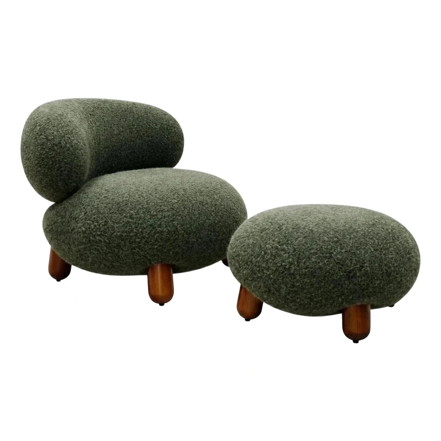 Green Boucle Lounge Chair and Ottoman Set