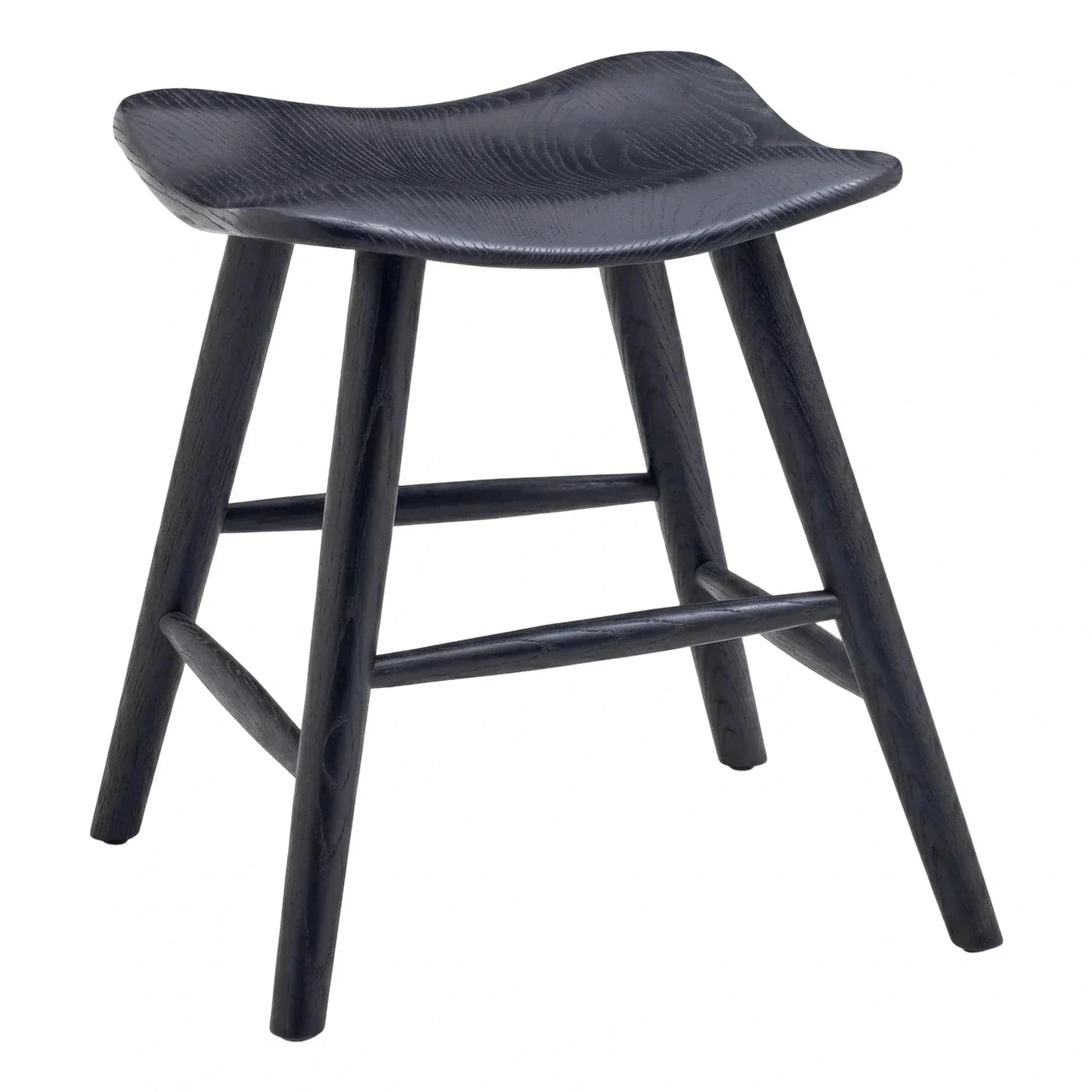Modern Black Wooden Stool with Sculpted Saddle Seat