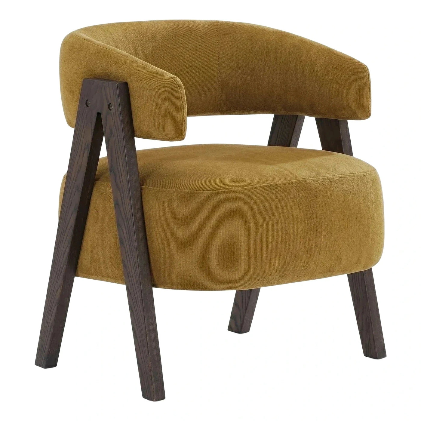 Mustard Yellow Ribbed Fabric Armchair with Dark Wood Legs