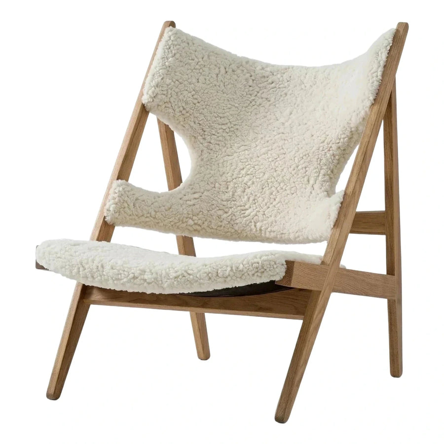White Sheepskin Sling Lounge Chair with Wood Frame