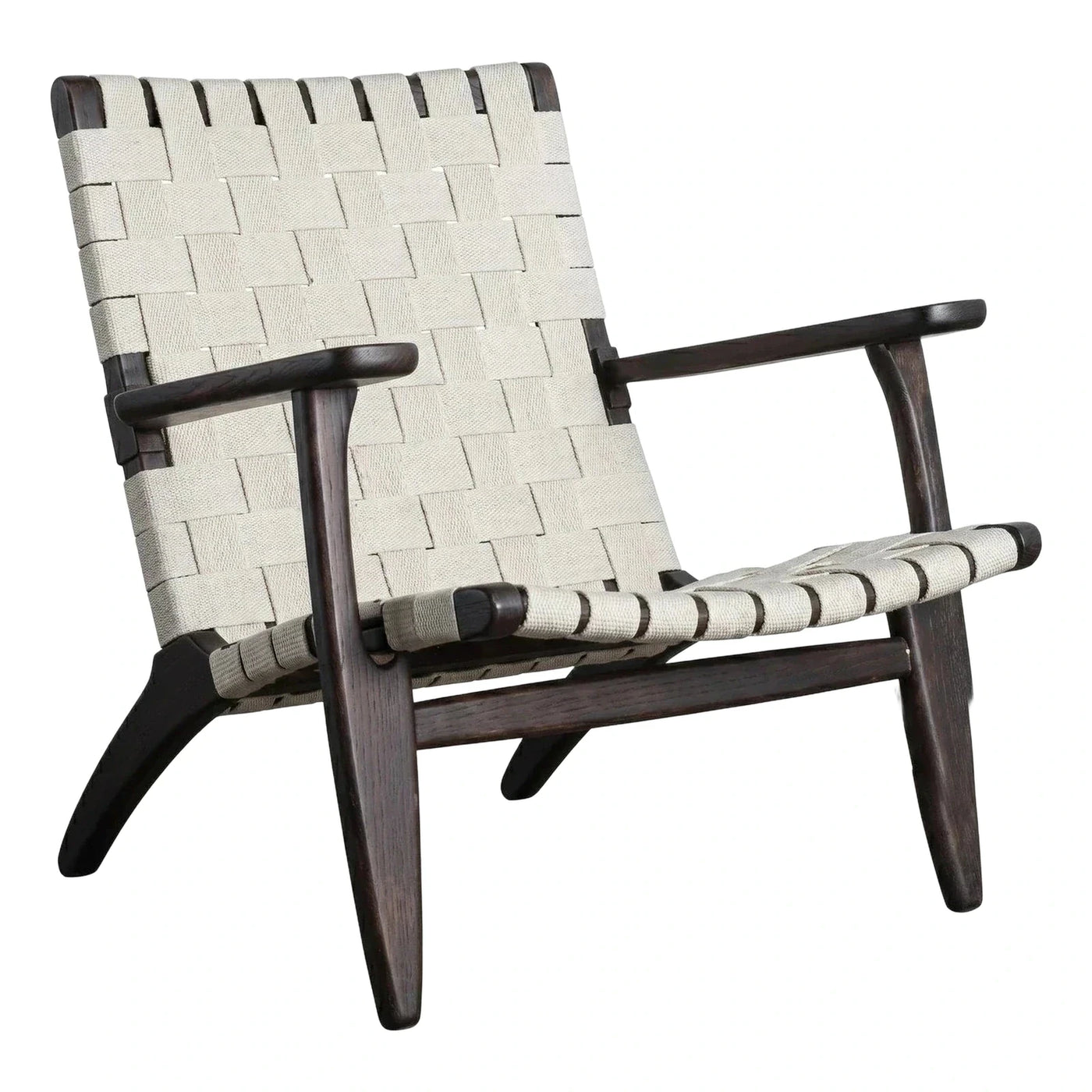 Dark Wood Frame Woven Lounge Chair