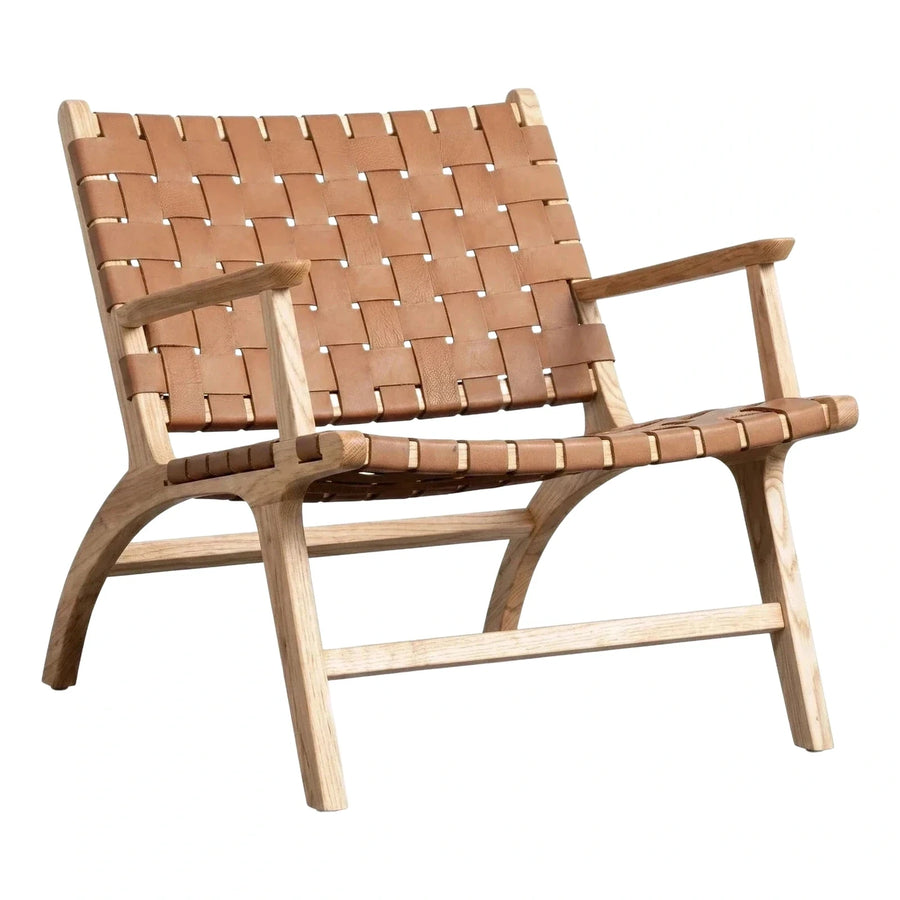 Woven Leather Lounge Chair with Light Wood Frame