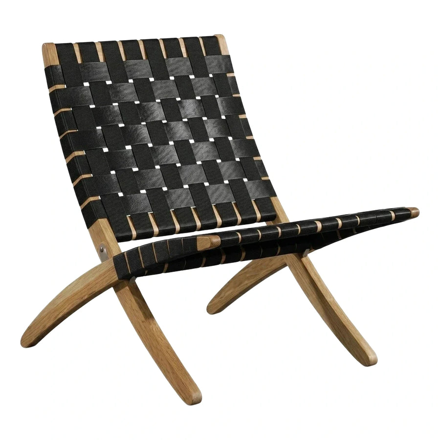 Black Woven Strap Lounge Chair with Wood Frame