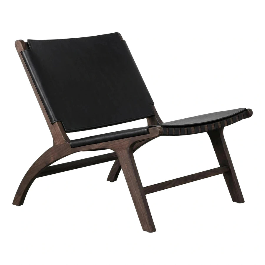 Modern Black Leather Sling Lounge Chair Dark Wood