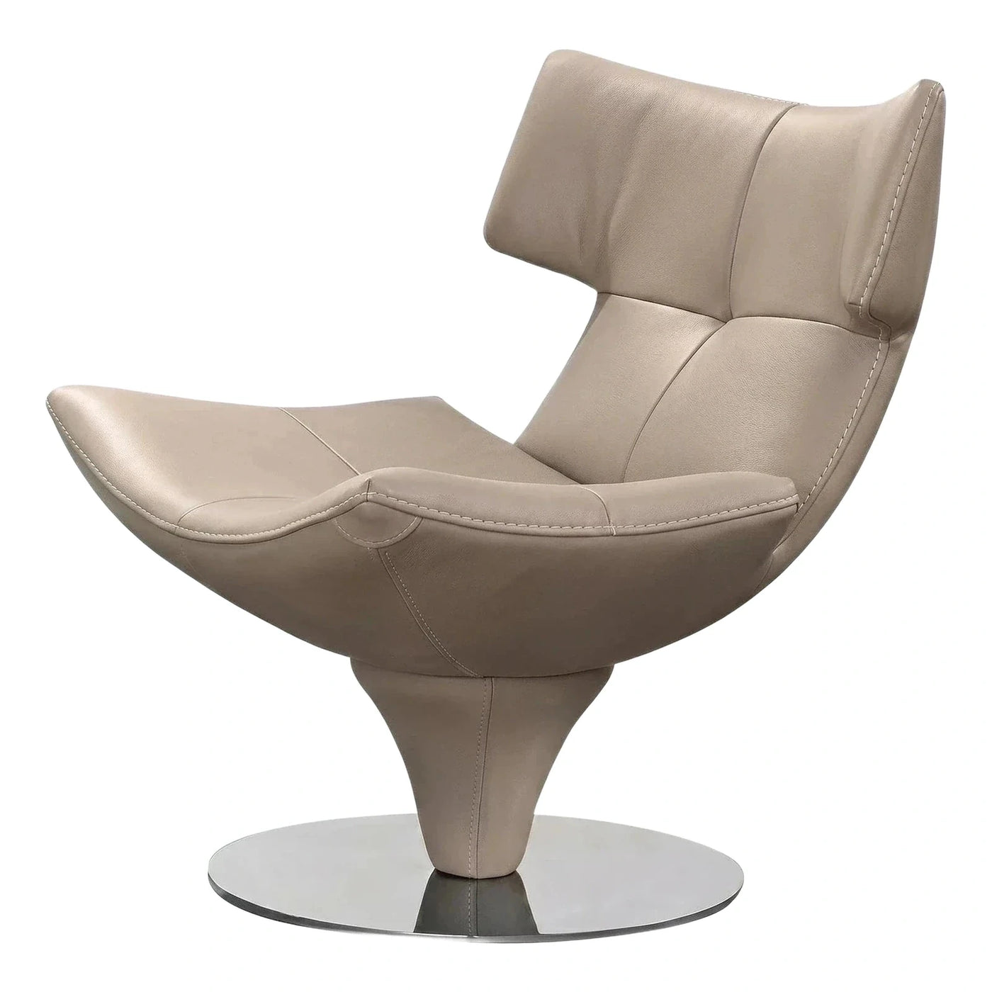 Modern Beige Leather Swivel Lounge Chair