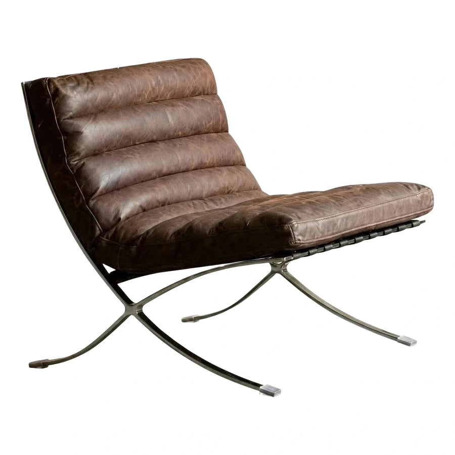 Modern Brown Leather Lounge Chair with X-Frame Base