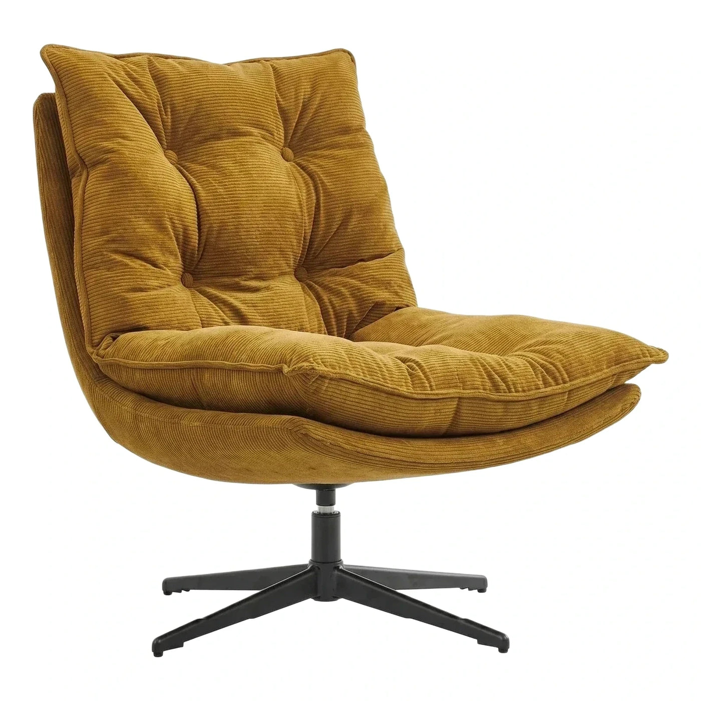 Mustard Corduroy Swivel Lounge Chair with Tufted Back