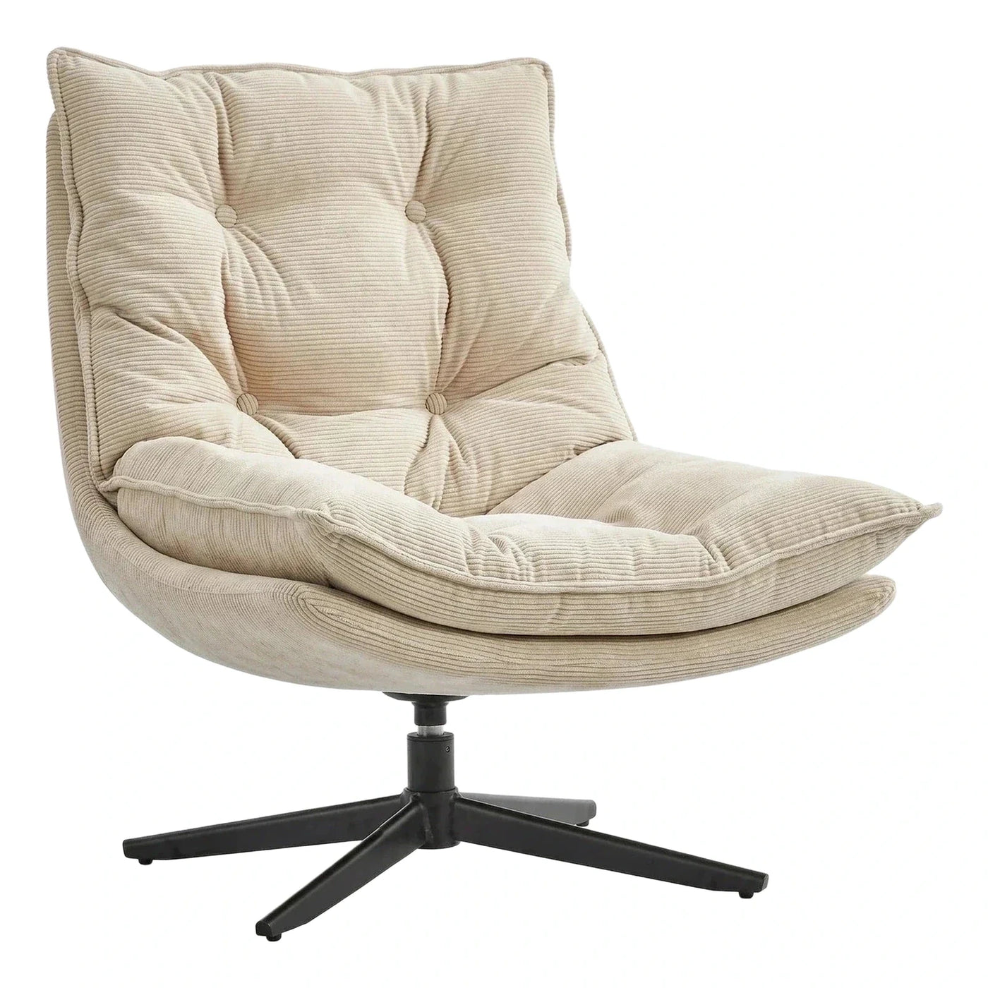 Cream Corduroy Swivel Lounge Chair with Tufted Back