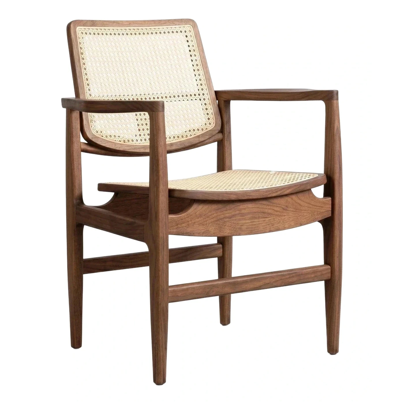 Walnut Wood Armchair with Natural Cane Back
