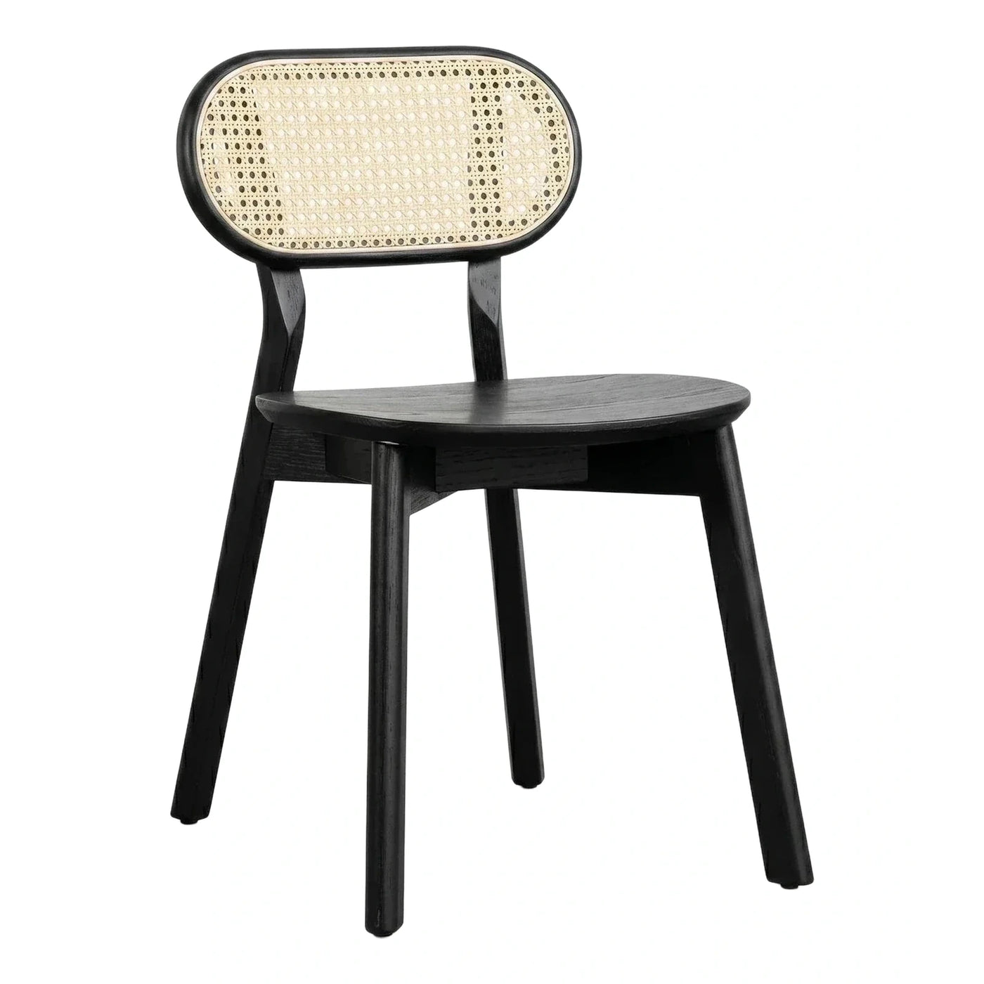 Black Wooden Dining Chair with Natural Cane Back