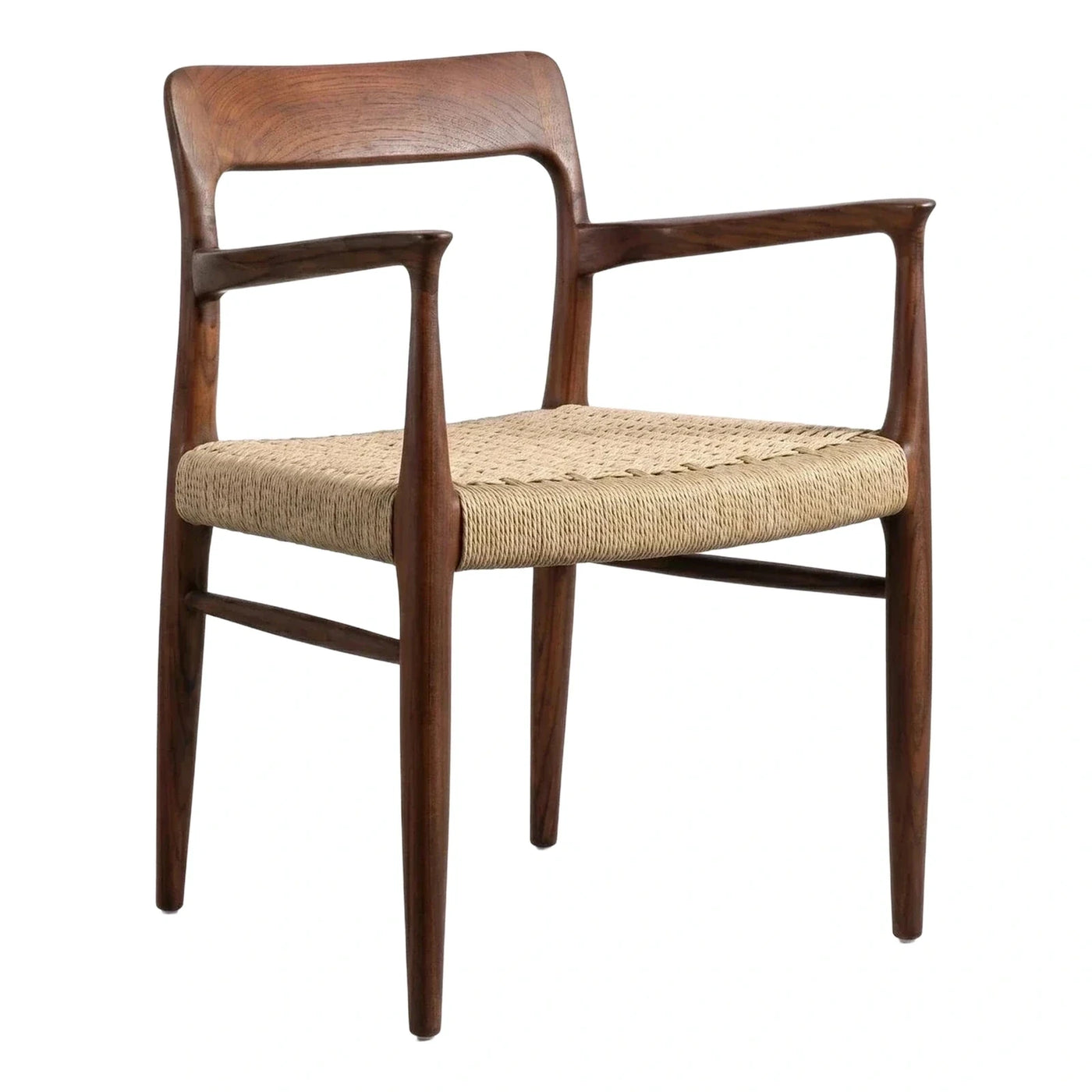 Dark Wood Armchair with Woven Natural Seat