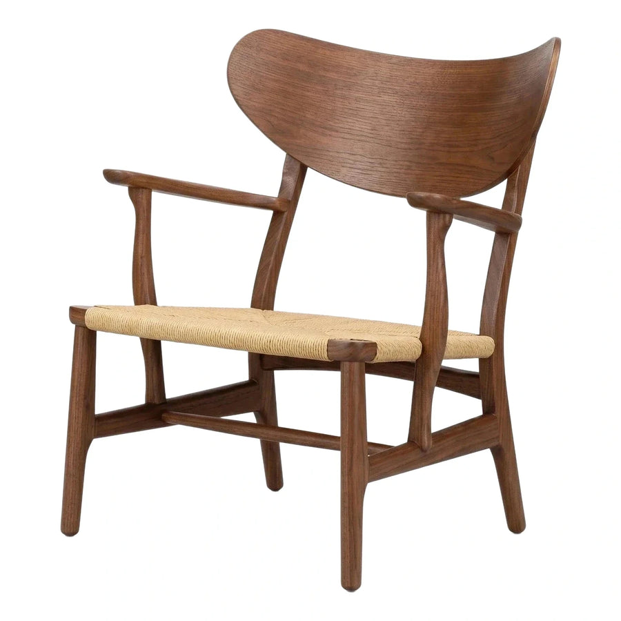 Walnut Wood Lounge Chair with Woven Seat