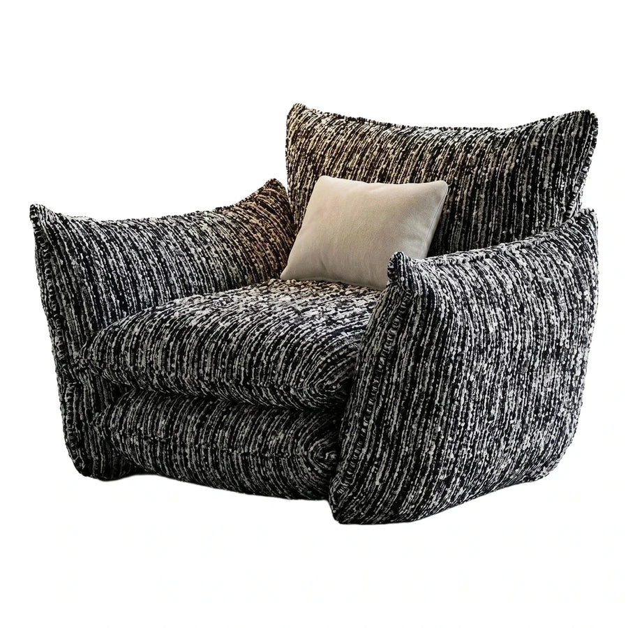 Oversized Textured Black and White Boucle Lounge Chair
