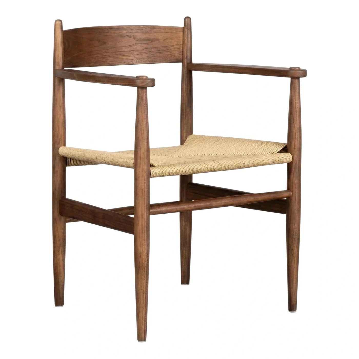 Walnut Wood Armchair with Woven Seat